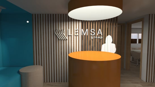 visiby marketing render diseno oficina lemsa group carballo coruna galicia reception mostrador